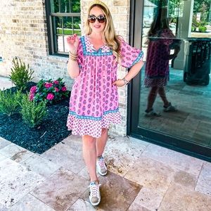 Old Navy/ Puff Sleeve Mini Swing Dress/ Size Lrg/ Pink & Blue